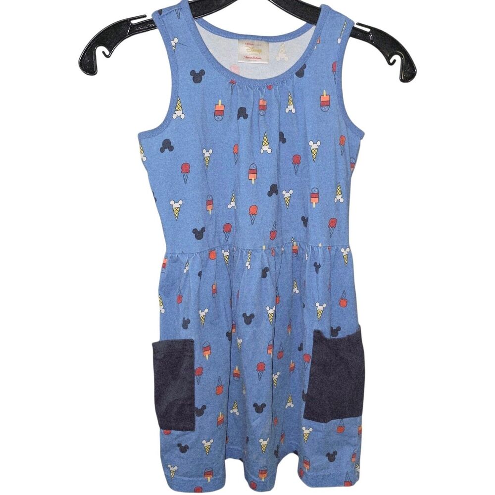 HANNA ANDERSSON x DISNEY Sz 8 Mickey Mouse Ice Cream Cones Popsicles Blue Dress